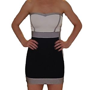 Black, White, and Silver Bodycon Tubetop Dress Bebe Size Small